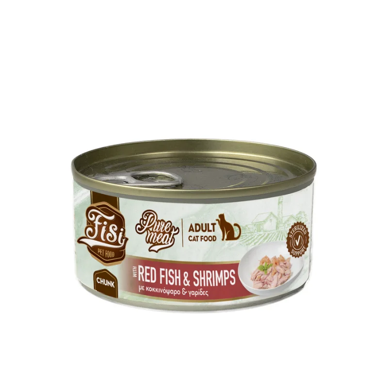 Φωτογραφία προϊόντος: Fisi Pure Meat Cat Adult Κοκκινόψαρο + Γαρίδες 170 gr