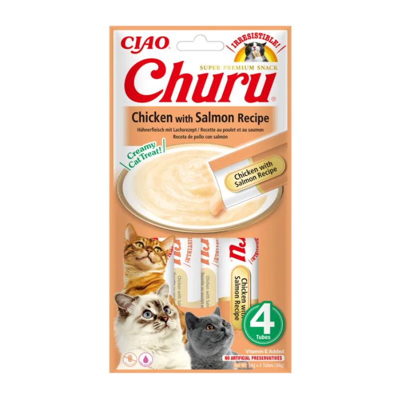 Φωτογραφία προϊόντος: Churu Cat Treats Churu Cat Κρεμώδης Λιχουδιά με Κοτόπουλο + Σολομό 56 gr