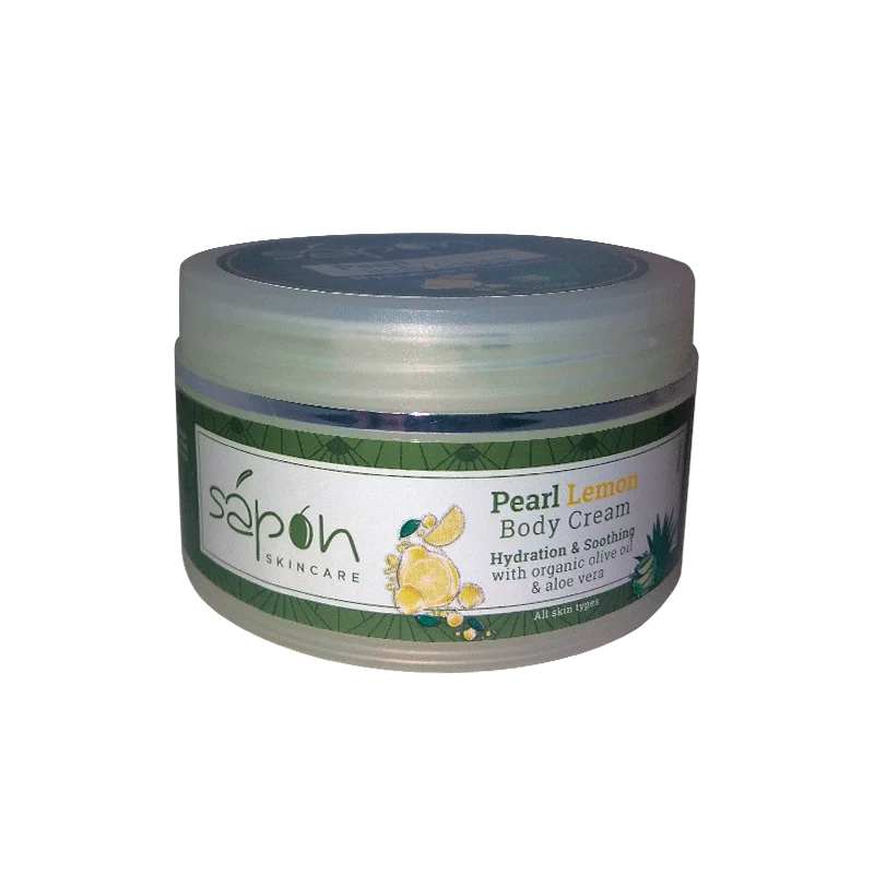 Φωτογραφία προϊόντος: Pearl Lemon body cream with organic olive oil & aloe vera με Βιολογικής καλλιέργειας Ελαιόλαδο, Αλόη και χαμομήλι Sapon 200ml