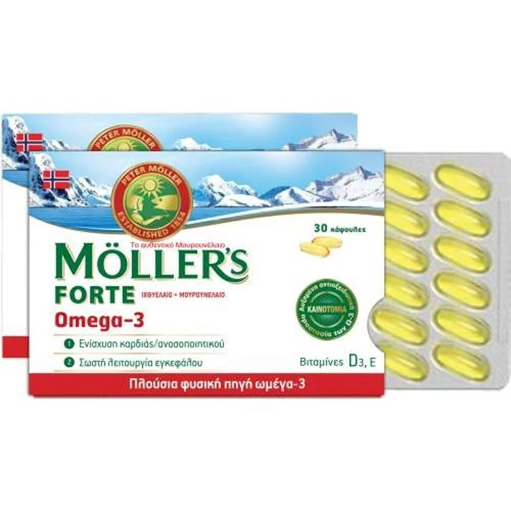 Φωτογραφία προϊόντος: Moller’s Forte Omega-3 Μίγμα Ιχθυελαίου & Μουρουνέλαιου Πλούσιο σε Ω3 Λιπαρά Οξέα, 30 caps