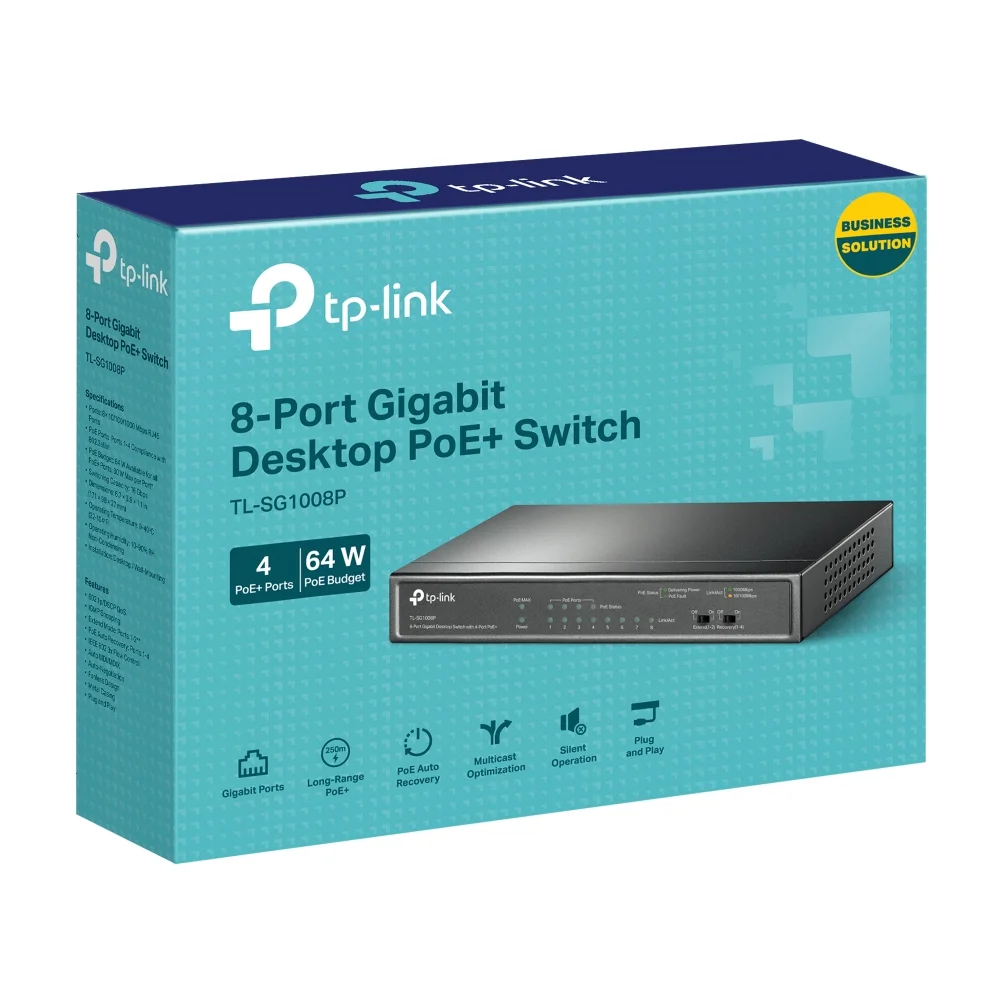 Φωτογραφία προϊόντος: ΤΡ-LΙΝΚ TP-Link TL-SG1008P – 8-Port Gigabit Desktop Switch με 4-Port PoE+ και PoE Auto Recovery