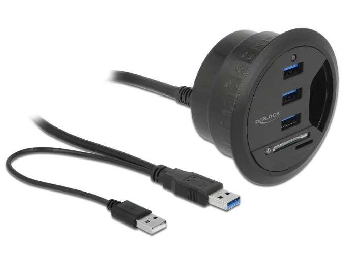 Φωτογραφία προϊόντος: DELOCK USB hub 62869, 3x USB, micro SD + SD, 5Gbps, 60/80mm, μαύρο