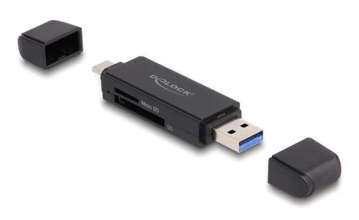 Φωτογραφία προϊόντος: DELOCK card reader 91004 για SD + micro SD, USB + USB-C 5Gbps, μαύρο
