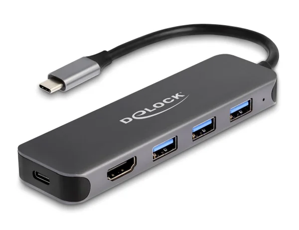 Φωτογραφία προϊόντος: DELOCK USB-C docking station 64171, 3x USB, HDMI 4K, USB-C PD 85W, γκρι