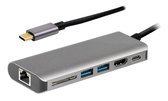 Φωτογραφία προϊόντος: POWERTECH docking station PTH-069, 2x USB/HDMI/RJ45/USB-C PD/SD, γκρι