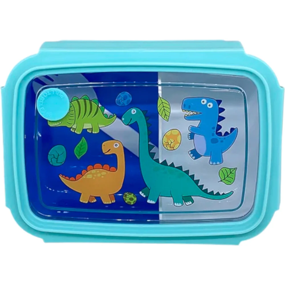 Φωτογραφία προϊόντος: Light Blue Dinosaurs, Παιδικό Φαγητοδοχείο 880ml. με χώρισμα & σπαστό spork