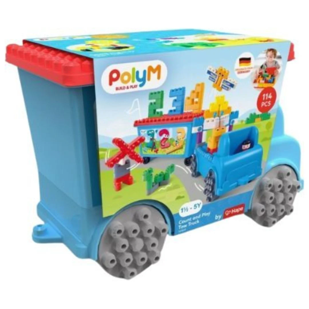 Φωτογραφία προϊόντος: 761802 Hape PolyM Σετ κατασκευών Παίζω και μετράω Tow Truck 114 Τεμάχια