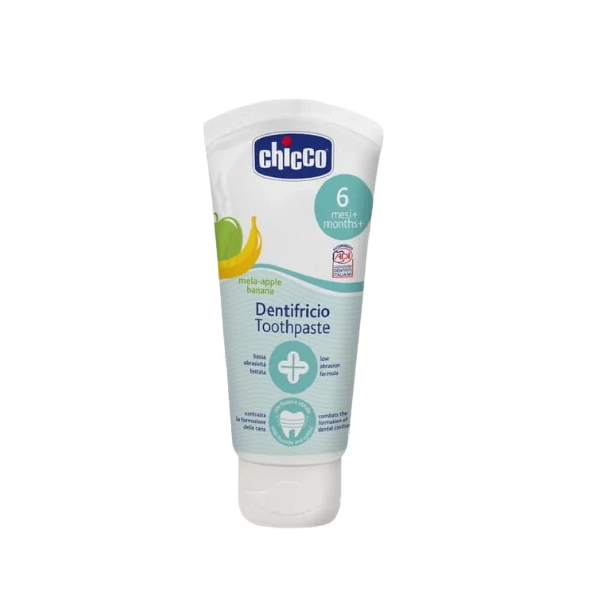 Φωτογραφία προϊόντος: Chicco,Chicco Στοματική Υγιεινή Chicco Οδοντόκρεμα Χωρίς Φθόριο με Γεύση Μήλο & Μπανάνα 6-24m 50ml