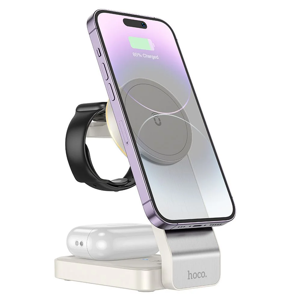 Φωτογραφία προϊόντος: . HOCO wireless charger 3in1 15W compatible with MagSafe Motorcycle CQ3 white