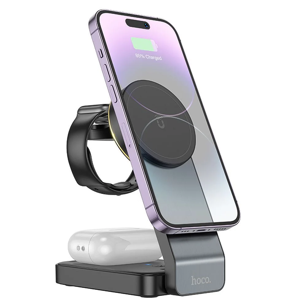 Φωτογραφία προϊόντος: . HOCO wireless charger 3in1 compatible with MagSafe 15W CQ3 black