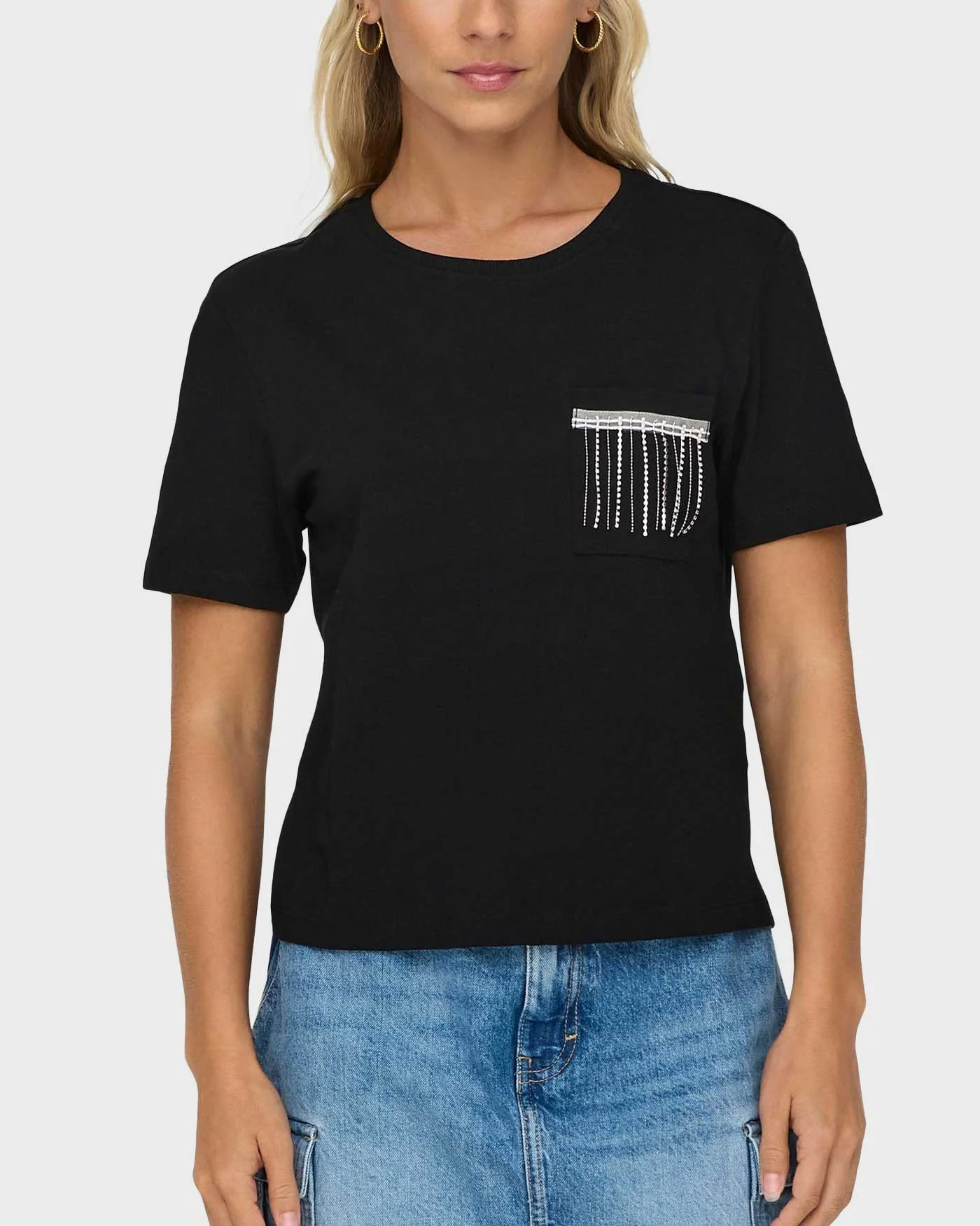 Φωτογραφία προϊόντος: ONLY ΓΥΝΑΙΚΕΙΟ T-SHIRT ΜΕ ΤΣΕΠΗ ΣΤΟ ΣΤΗΘΟΣ - 15303801 ΜΑΥΡΟ