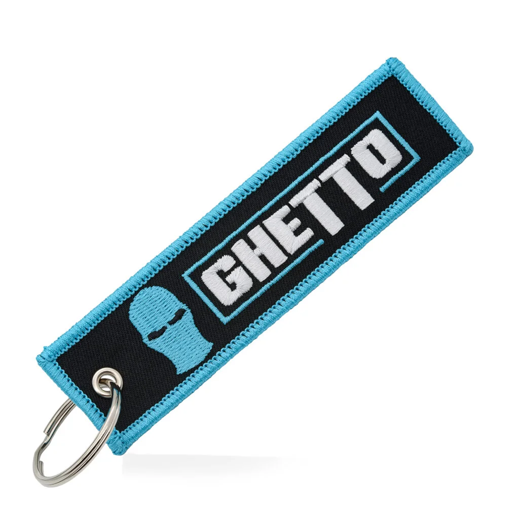 Φωτογραφία προϊόντος: Ghetto Logo Keychain Black/Miami Blue Color | Embroidered Street Keyring