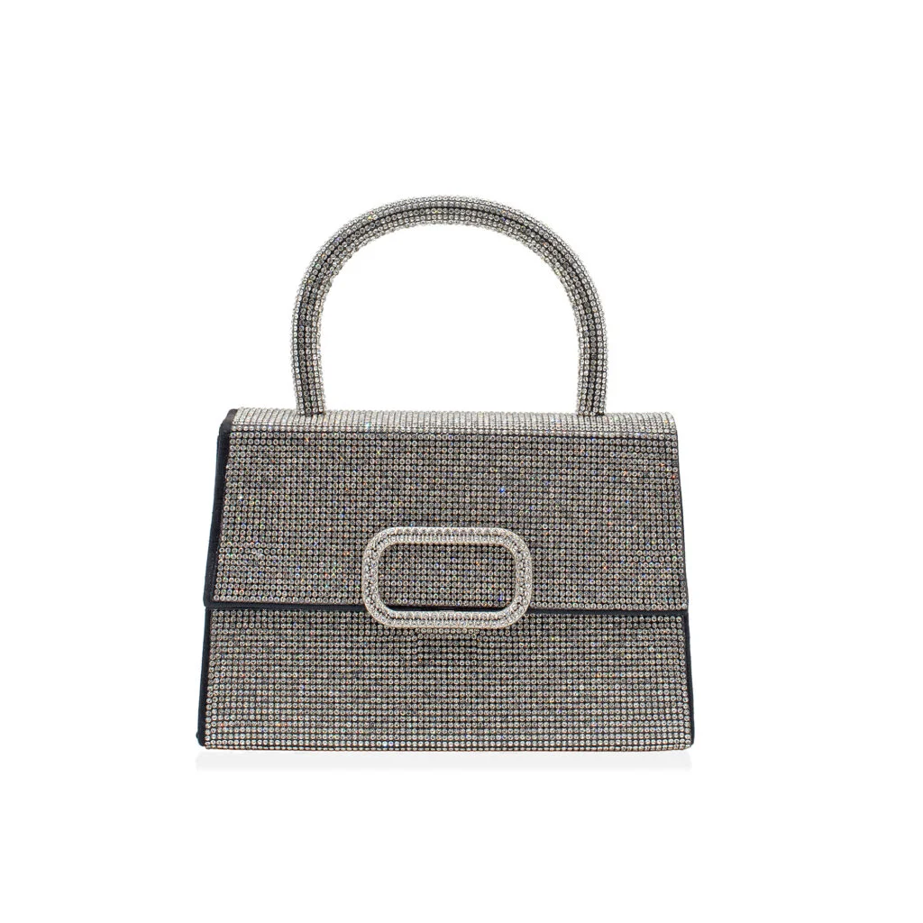 Φωτογραφία προϊόντος: Ghetto Rhinestone Top Handle Bag with Chain Strap | Luxury Crystal Evening Handbag Silver