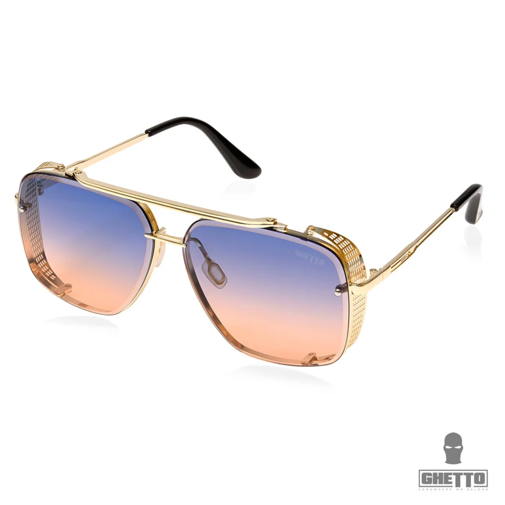 Φωτογραφία προϊόντος: Ghetto Double Beam Square Pilot Sunglasses Gold Frame Unisex Blue Orange