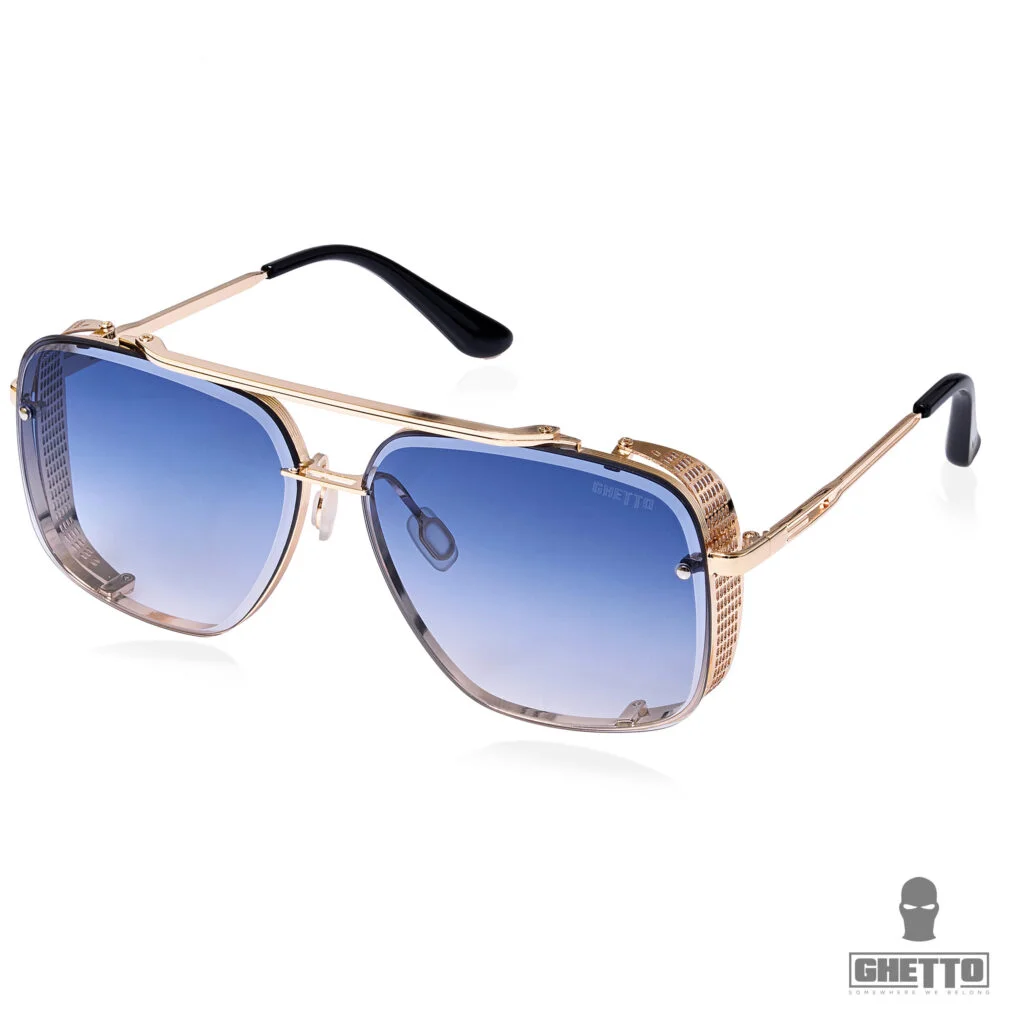 Φωτογραφία προϊόντος: Ghetto Double Beam Square Pilot Sunglasses Gold Frame Unisex Blue