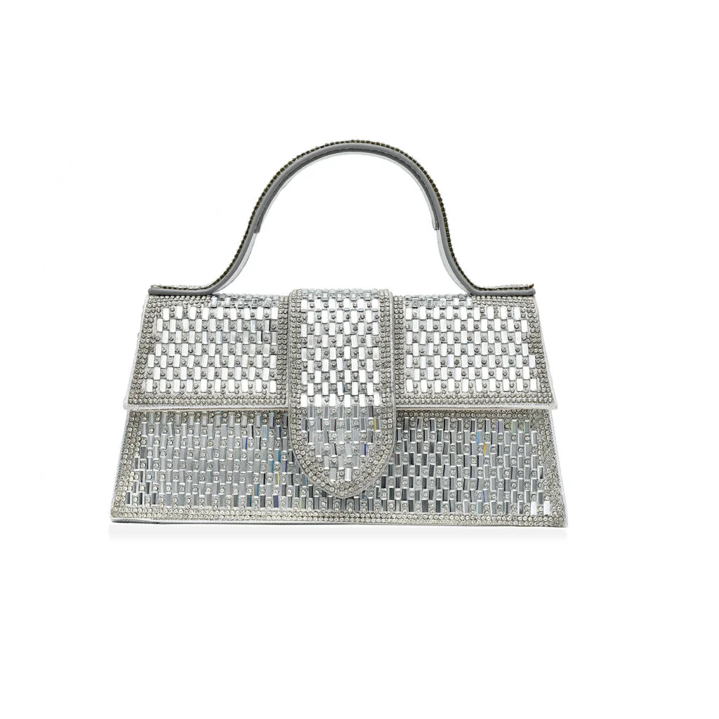 Φωτογραφία προϊόντος: Ghetto Crystal Top Handle Evening Bag | Luxury Rhinestone Statement Handbag Silver