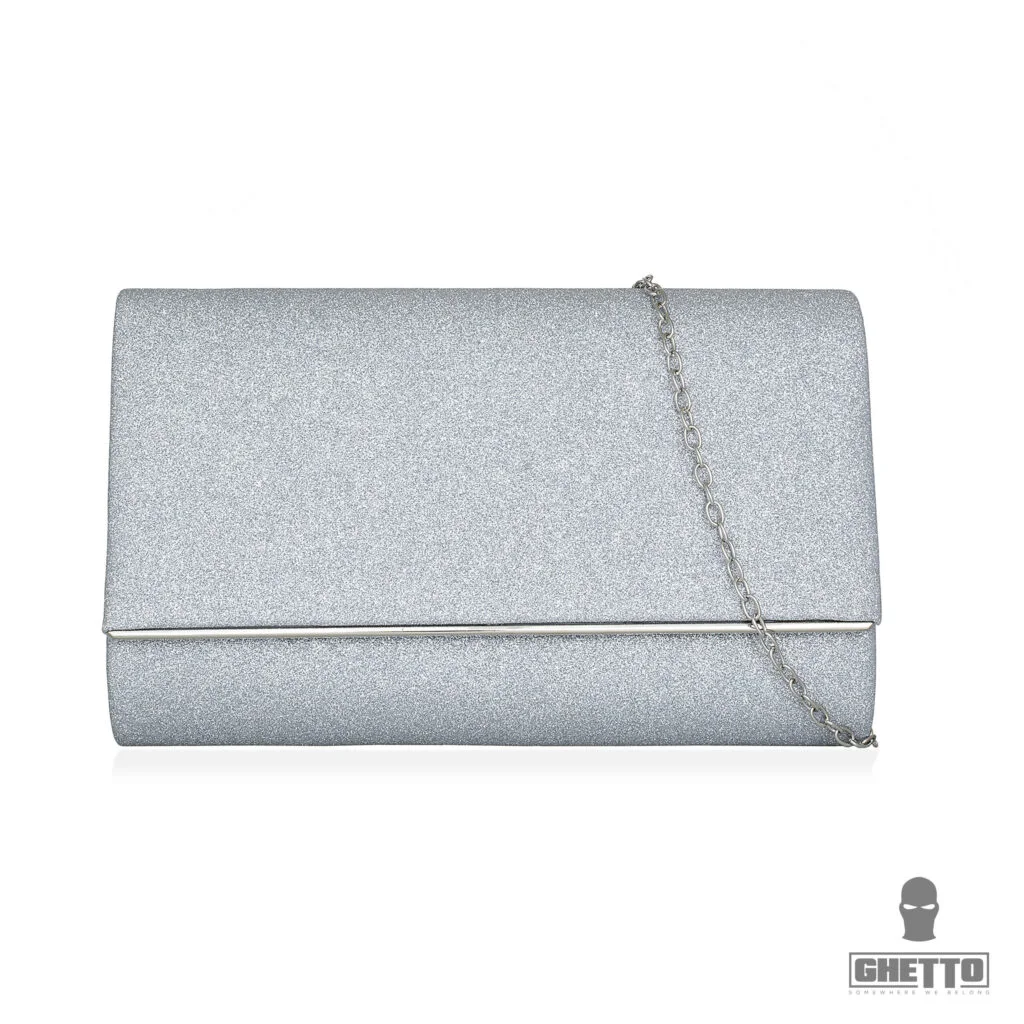 Φωτογραφία προϊόντος: Ghetto Silver Glitter Evening Clutch | Elegant Chain Shoulder Bag