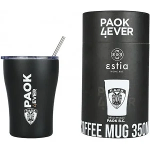 Φωτογραφία προϊόντος: Estia Coffee Mug PAOK B.C. Ποτήρι Θερμός με Καλαμάκι Μαύρο 350ml 00-13790
