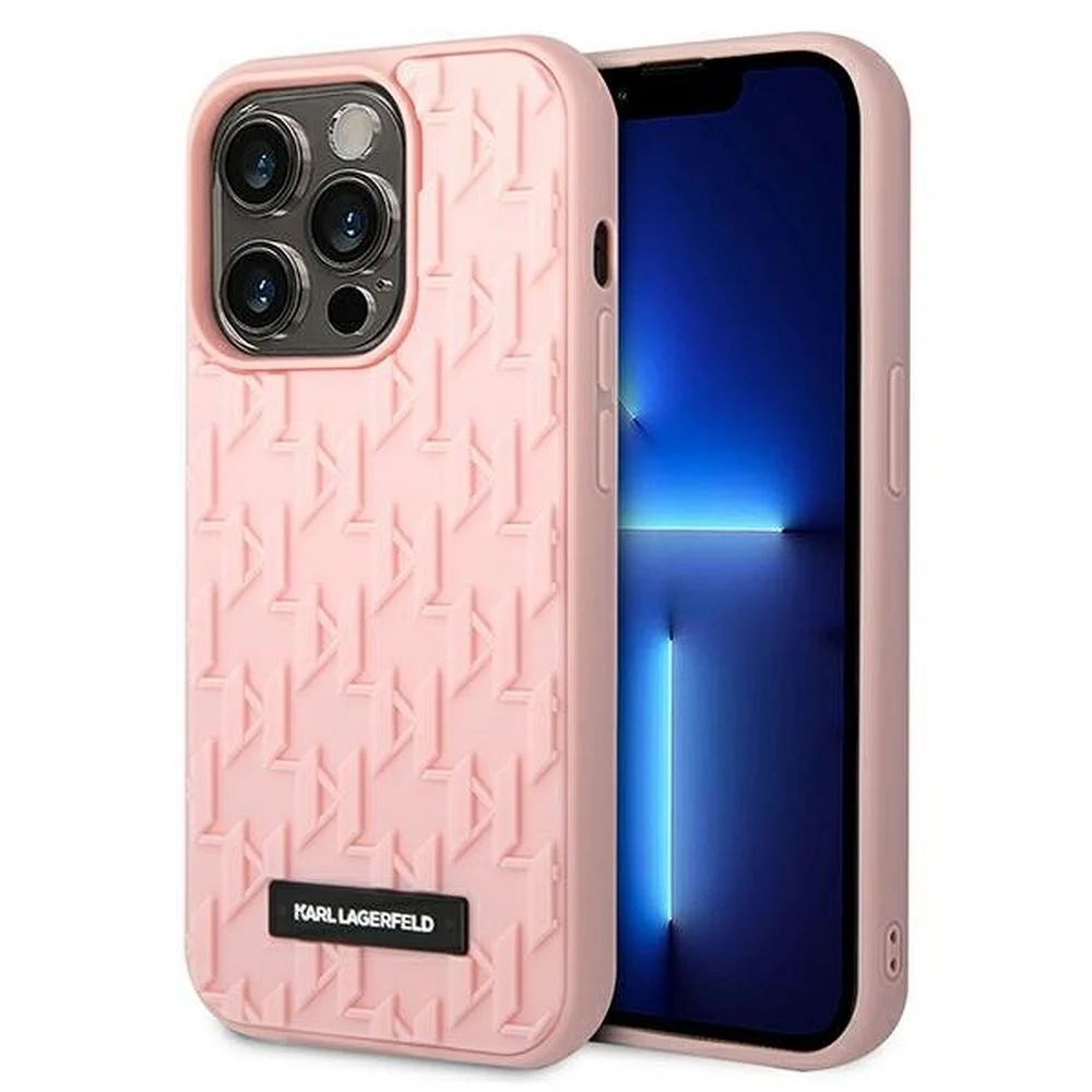 Φωτογραφία προϊόντος: Original faceplate case KARL LAGERFELD KLHCP14LRUPKLPP for iPhone 14 PRO (3D Rubber Case Monogram Pattern Metal Plate / pink)