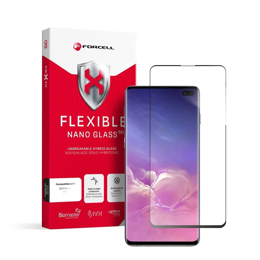 Φωτογραφία προϊόντος: Forcell Flexible Nano Glass 5D for Samsung Galaxy S10+ black (Hot Bending) working fingerprint scanner