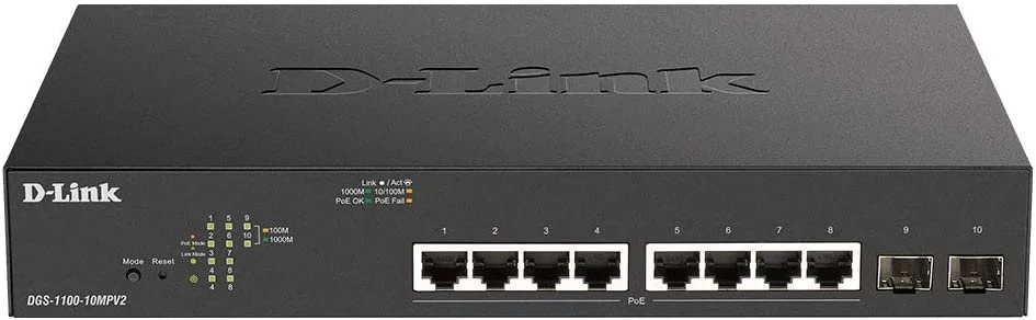 Φωτογραφία προϊόντος: D-Link Switch DGS-1100-10MPV2/E 8xGBit/2xSFP 19" Managed PoE+ (130W) Ohne UK Stecker