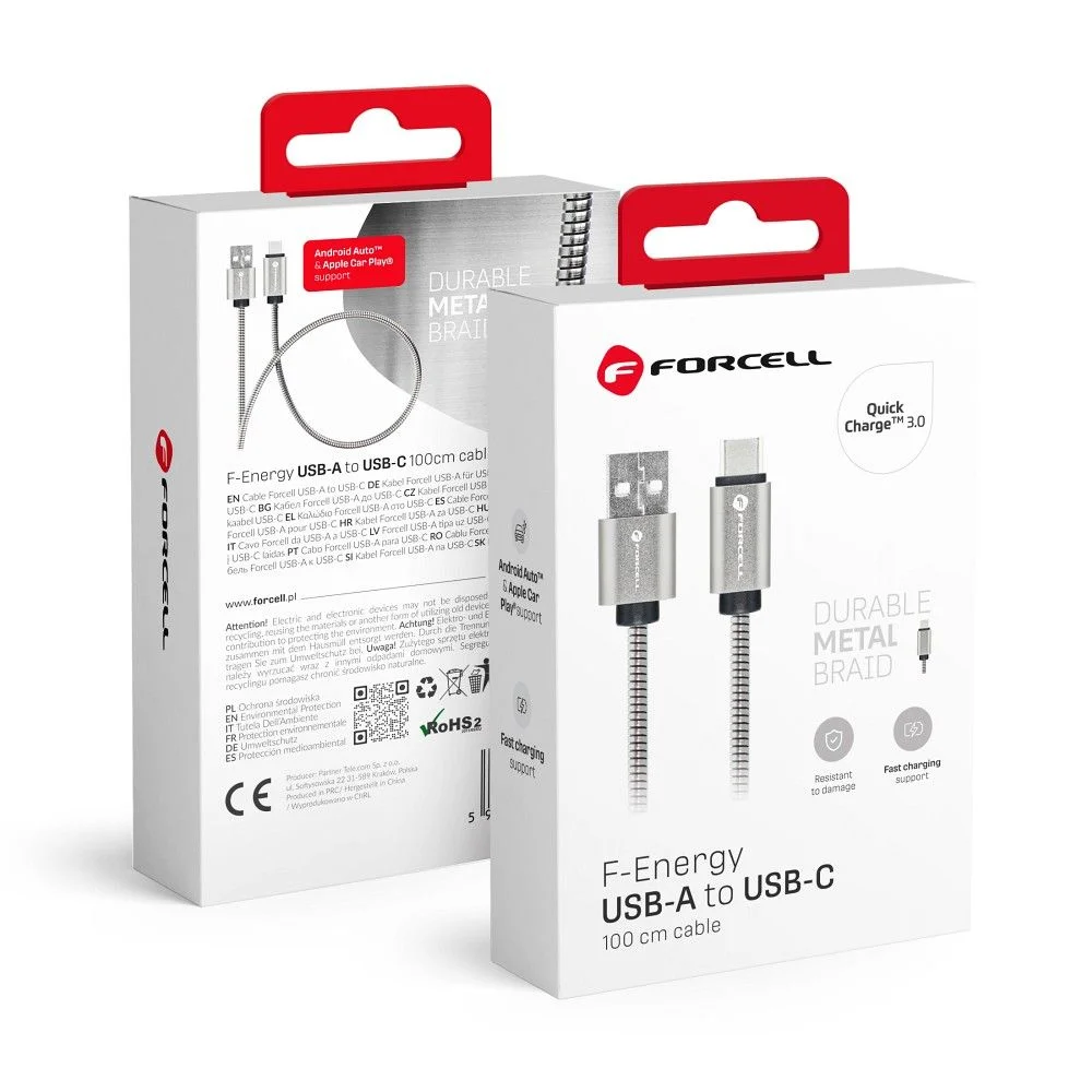 Φωτογραφία προϊόντος: FORCELL cable USB to Typ C 2.0 2,4A Metal C234 1m silver