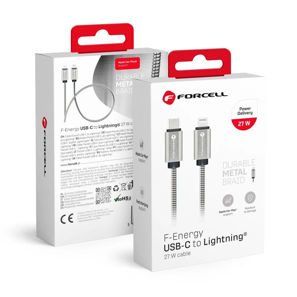 Φωτογραφία προϊόντος: FORCELL cable Type C to iPhone Lightning 8-pin QC3.0 PD 27W Metal C238 1m silver