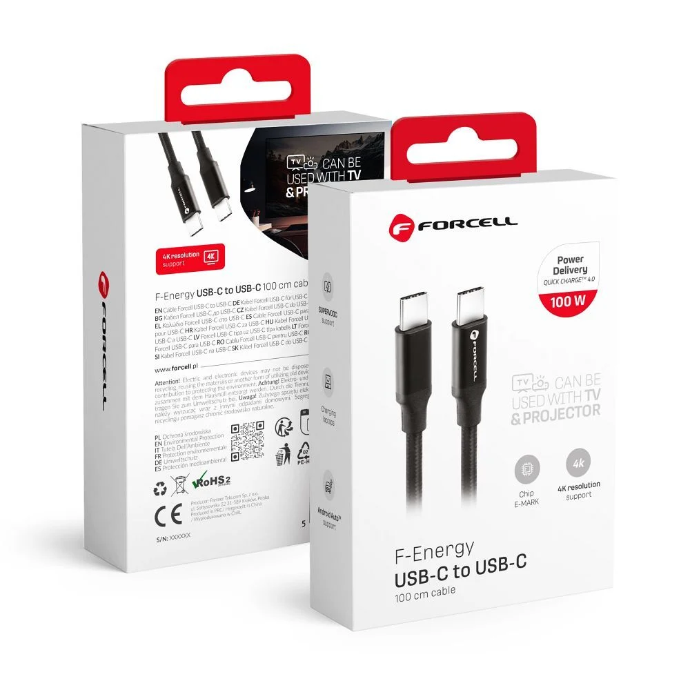 Φωτογραφία προϊόντος: FORCELL F-ENERGY C338 cable Type C to Type C PD QC4.0 3A 60W 1 m black