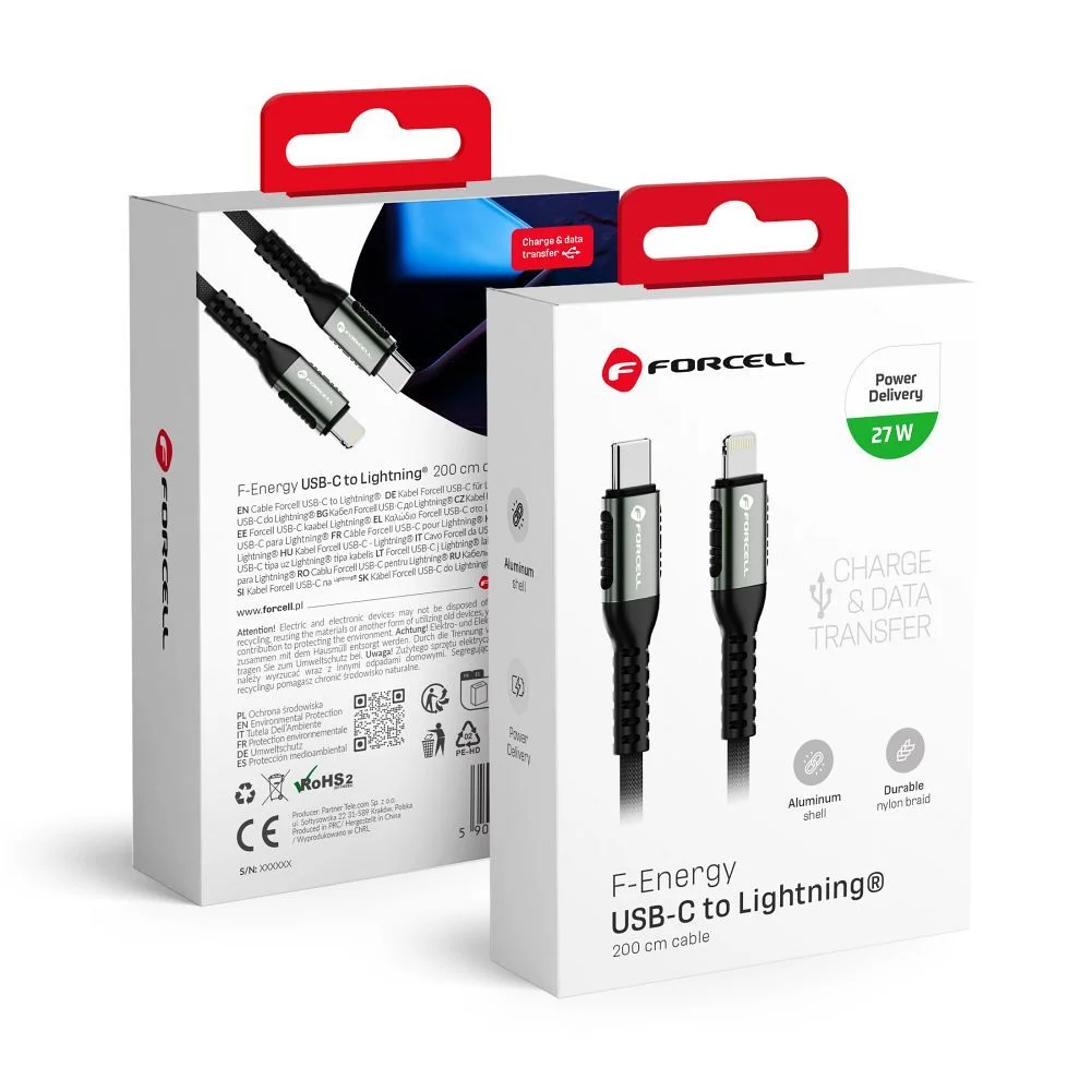 Φωτογραφία προϊόντος: FORCELL F-ENERGY C259 cable Type C to Lightning PD 3A 27W Cafule 2 m black