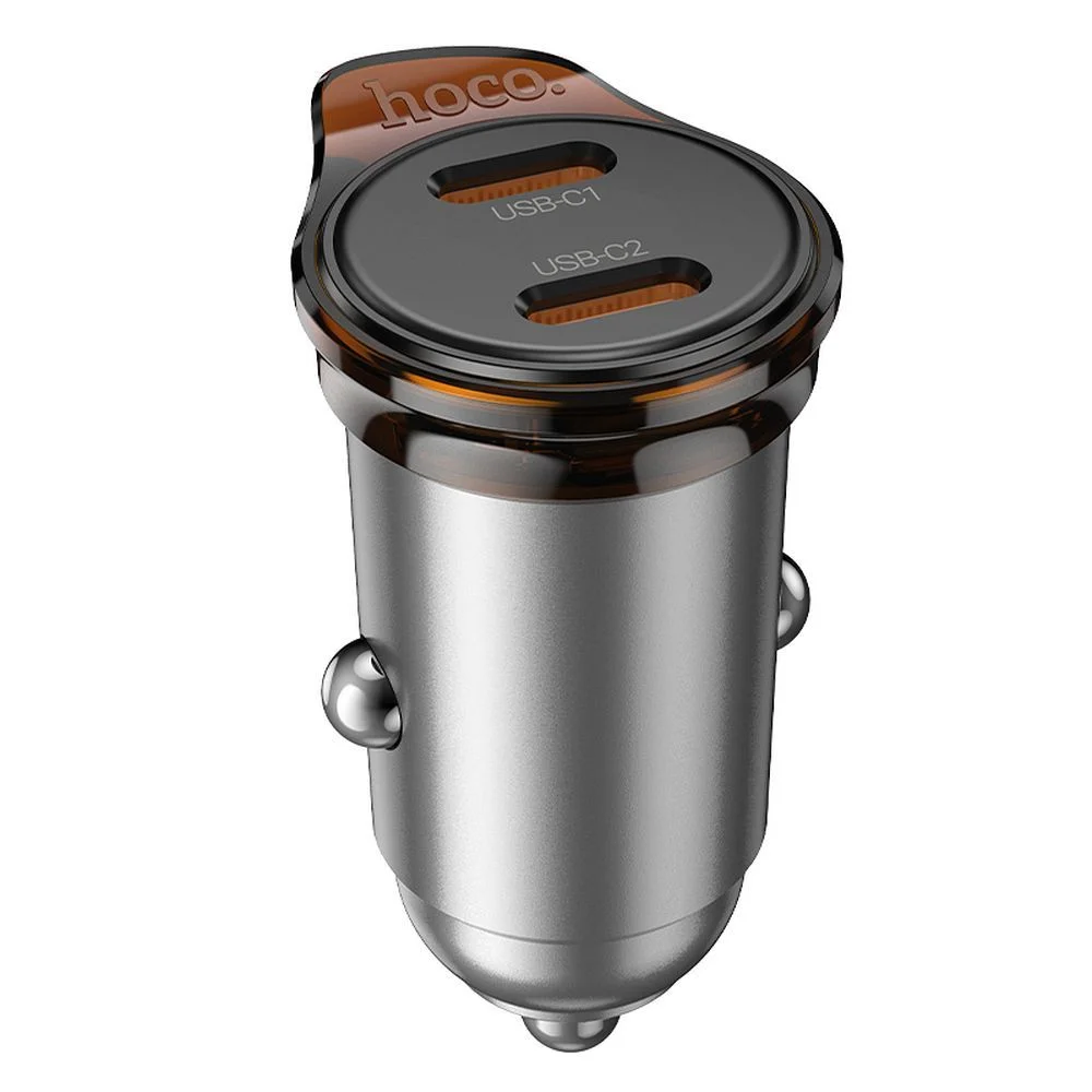 Φωτογραφία προϊόντος: HOCO car charger 2 x Type C PD QC3.0 45W NZ16B metal gray