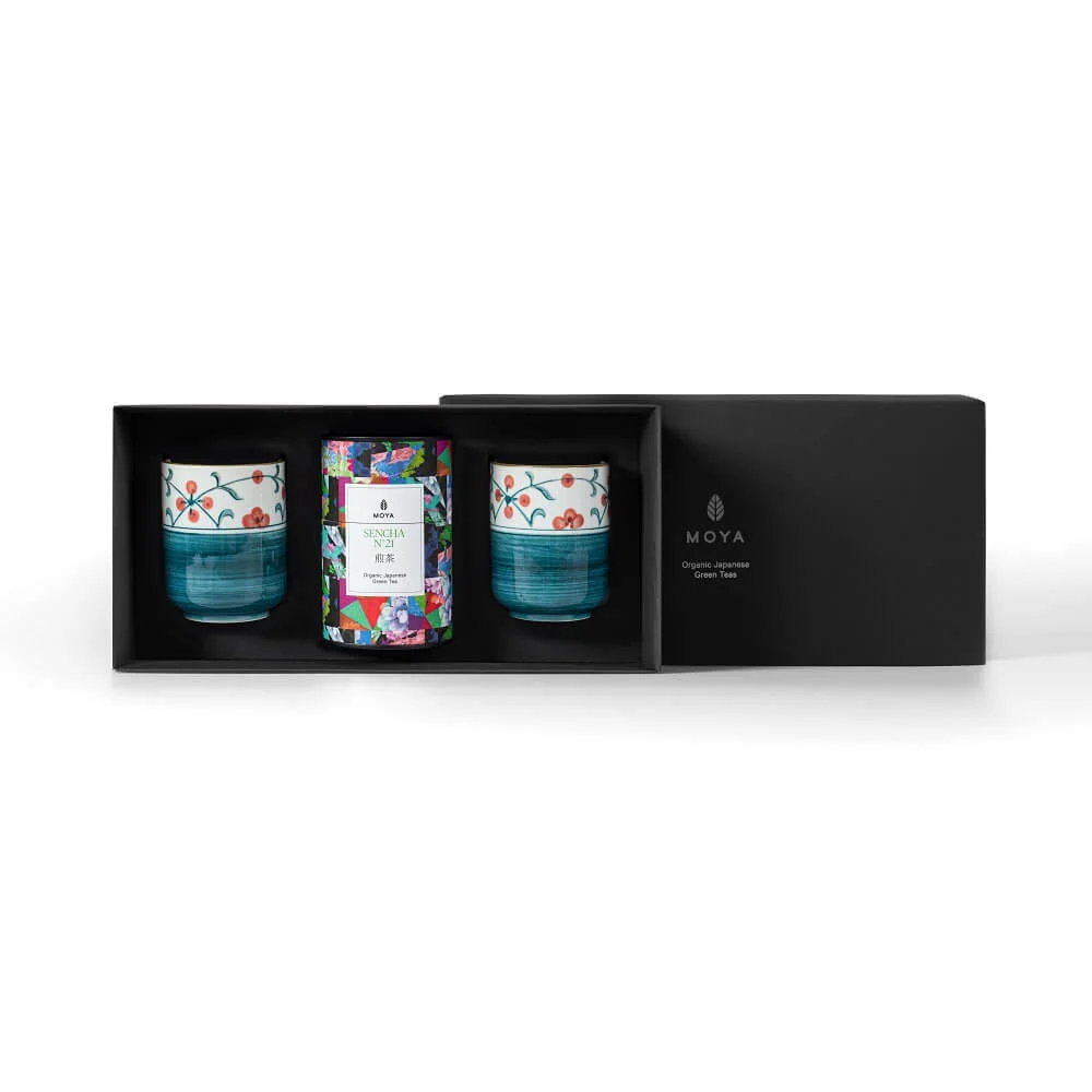 Φωτογραφία προϊόντος: Σετ τσαγιού Moya Sencha 60g & 2 Χειροποίητες κούπες από Πηλό Sanza Moya 225ml 9x7cm
