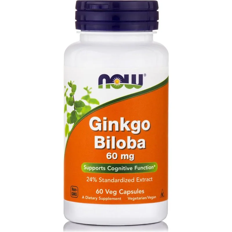 Φωτογραφία προϊόντος: Now Foods Ginkgo Biloba 60 mg, (24% Extract), w/ Olive Leaf, Now /Βιταμίνες Για την Καλή Λειτουργία του Εγκεφάλου & την Ενίσχυση της Μνήμης Vegan 60caps