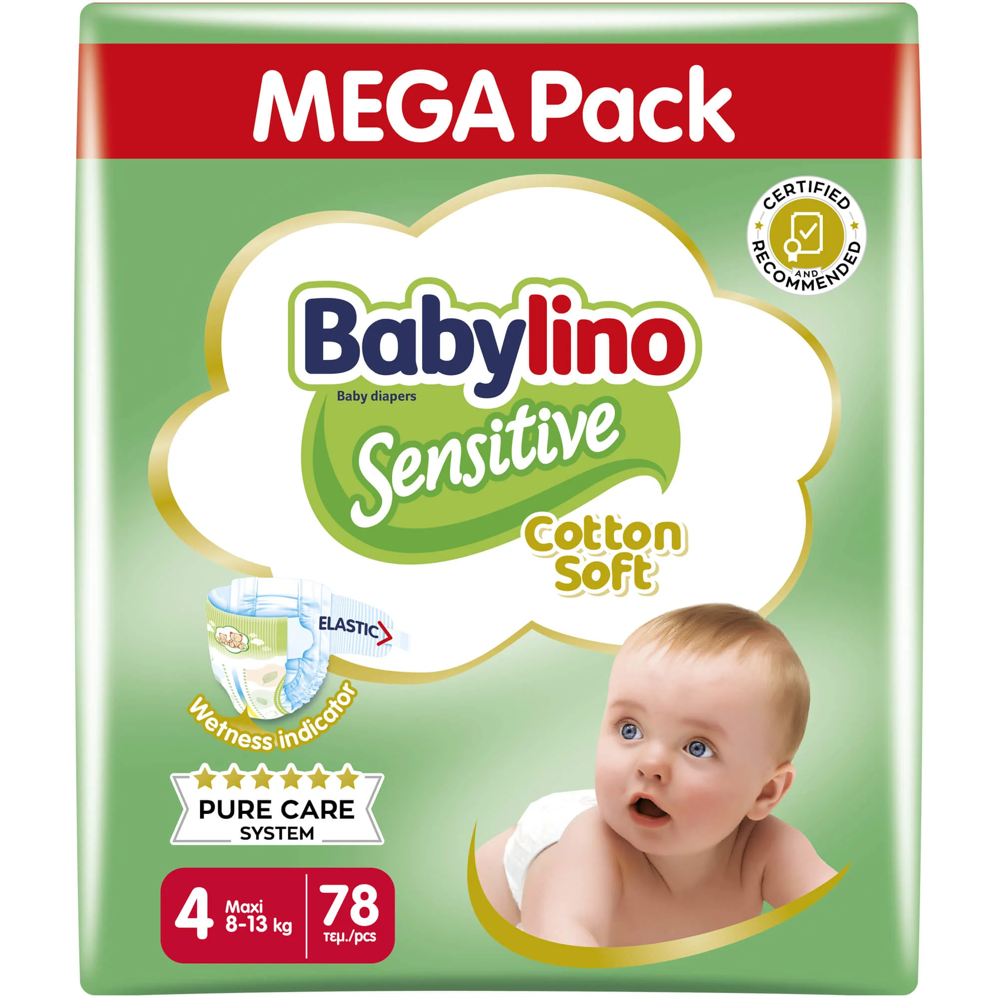 Φωτογραφία προϊόντος: Βρεφική πάνα Babylino Sensitive Cotton Soft No4 8-13 Kg Mega Pack 78τμχ