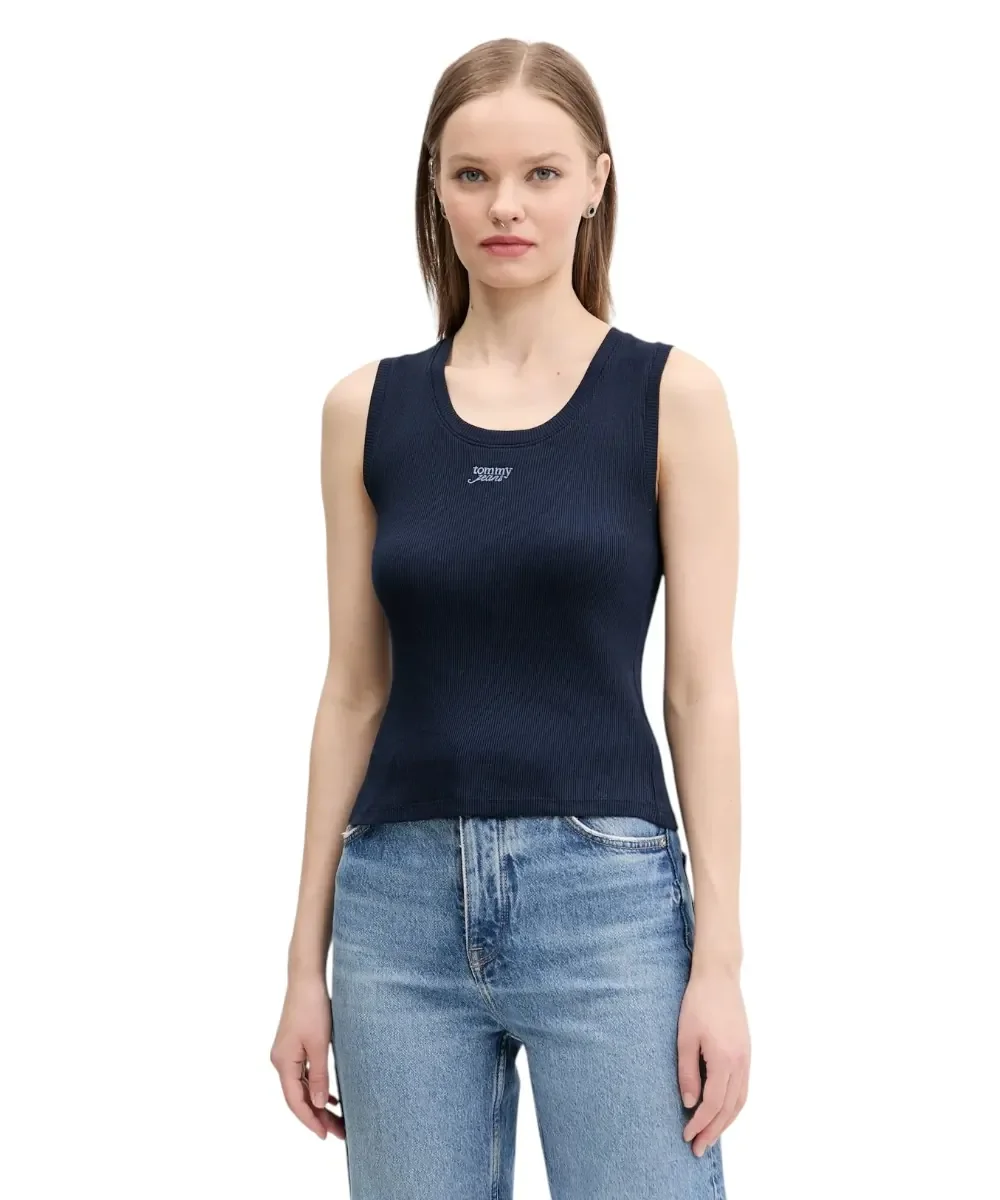 Φωτογραφία προϊόντος: Tommy Hilfiger - Γυναικείο T-shirt Αμάνικο Slim Script Rib Tank DW0DW21369-C1G Μπλε Σκούρο
