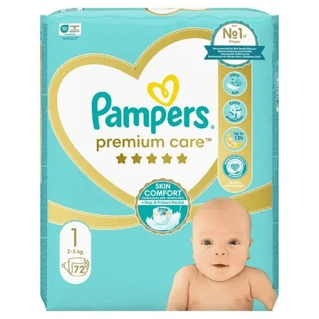 Φωτογραφία προϊόντος: PandG Pampers Πάνες με Αυτοκόλλητο Premium Care No. 1 για 2-5kg 72τμχ
