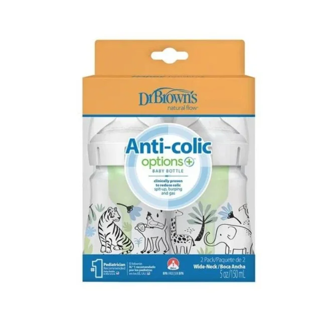 Φωτογραφία προϊόντος: Dr. Brown's Baby Bottle Natural Flow Anti-Colic Options+ Πλαστικό Μπιμπερό με Φαρδύ Λαιμό 0m+, 2x150ml