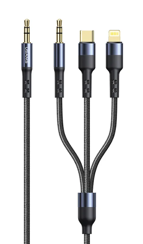 Φωτογραφία προϊόντος: USAMS καλώδιο ήχου 3.5mm σε Lightning/USB-C/3.5mm US-SJ556, 1.2m, μαύρο