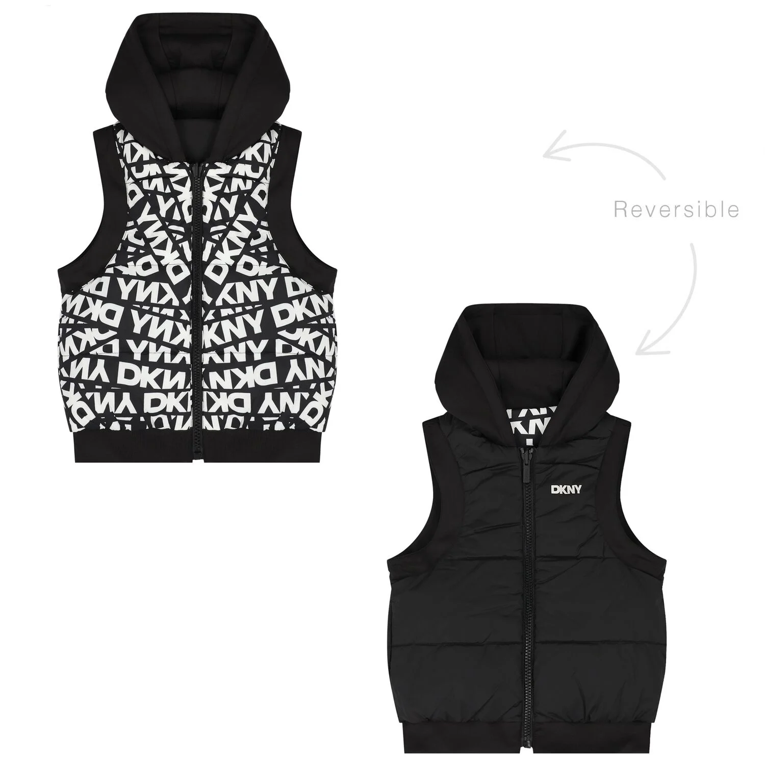 Φωτογραφία προϊόντος: Reversible αμάνικο μπουφάν DKNY Hooded Black + White Logo