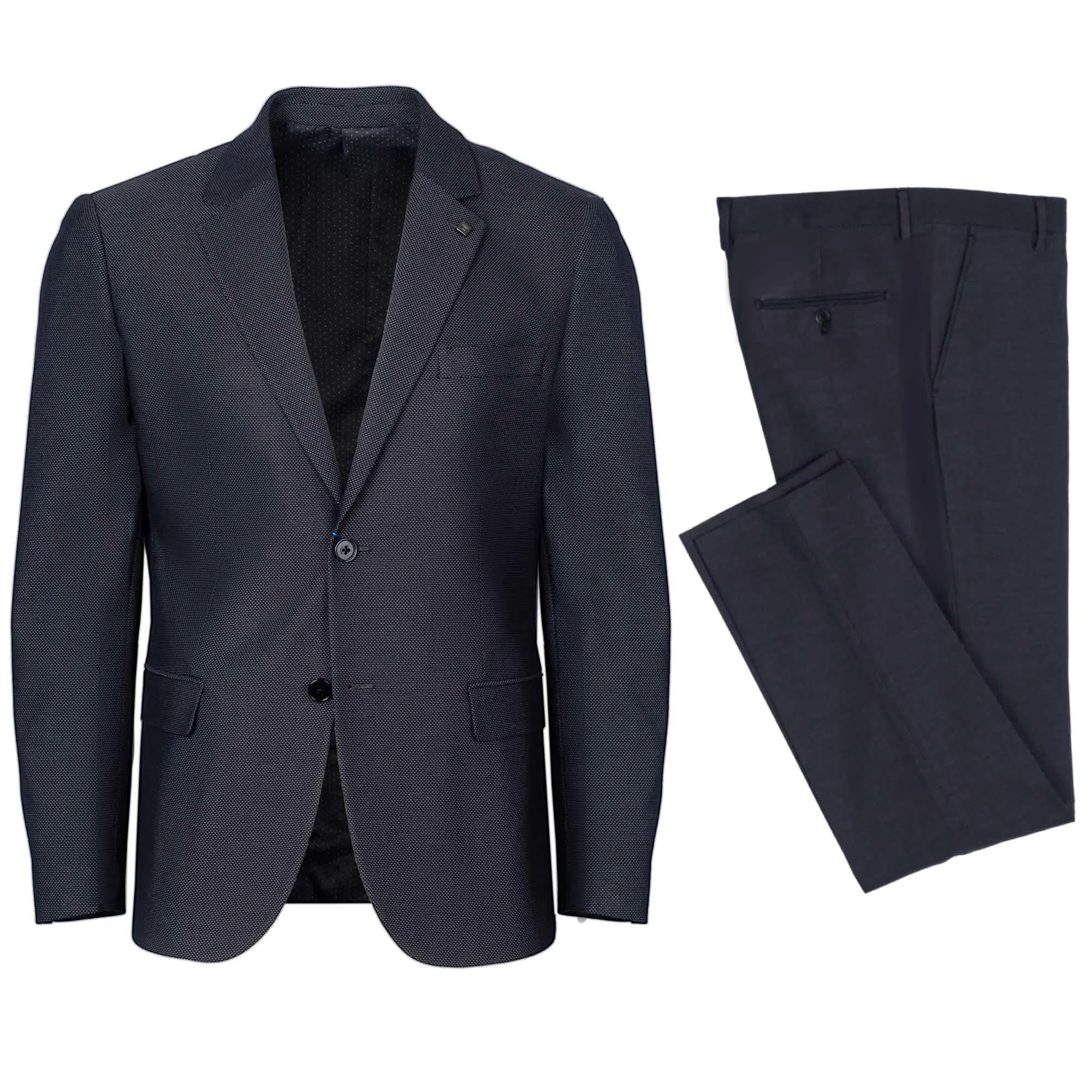 Φωτογραφία προϊόντος: Andrianopoulos Fashion Stores since 1930 Ανδρικό Κοστούμι Σκούρο Μπλε-Γκρι με Μικροσχέδιο – Σακάκι + Παντελόνι | Andrianopouloς Since 1930 Μπλε Γκρι