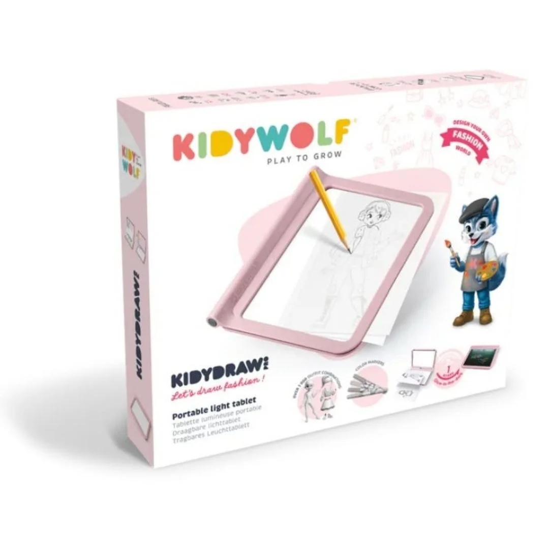 Φωτογραφία προϊόντος: 182570 Kidywolf Tablet ζωγραφικής με φως, 2 όψεων με οθόνη LΕD και μαυροπίνακα Σχέδιο μόδας