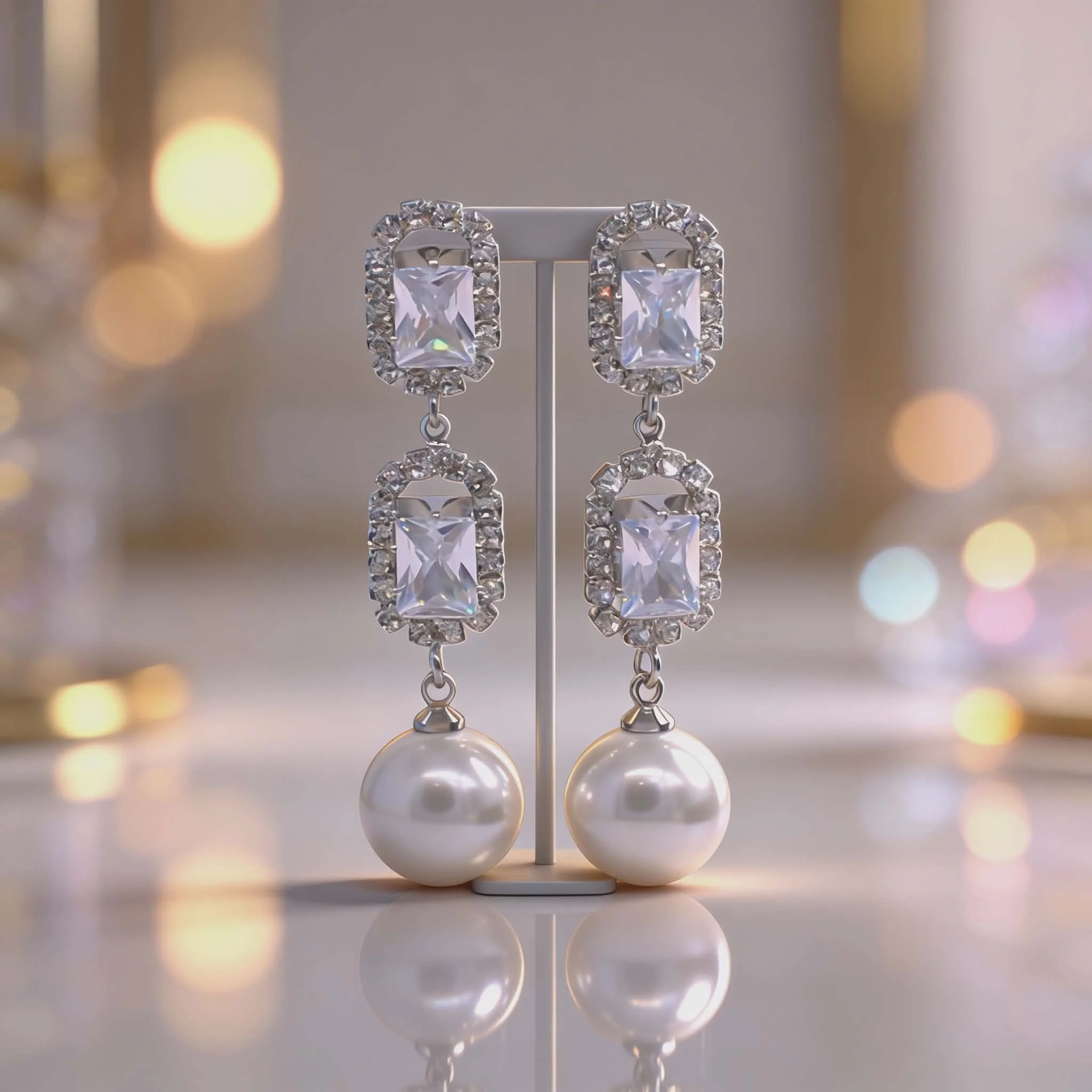 Φωτογραφία προϊόντος: LAVORE Double Crystal & Pearl Drop Earrings