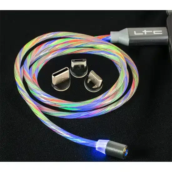Φωτογραφία προϊόντος: LTC Audio MAGIC-CABLE-RGB - 1m RGB Luminous Magnetic Charging Cable with 3 Prongs (iPhone, USB-C Micro-USB) (65-1098)