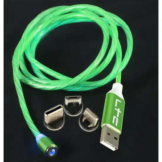 Φωτογραφία προϊόντος: LTC Audio MAGIC-CABLE-GR - Green Luminous Magnetic Charging Cable 1m with 3 Prongs (Lightning/iPhone, USB-C and Micro-USB) (65-1096)
