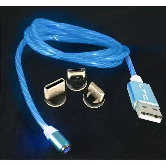 Φωτογραφία προϊόντος: LTC Audio MAGIC-CABLE-BL - 1m Blue Luminous Magnetic Charging Cable with 3 Prongs (Lightning, USB-C, and Micro-USB) (65-1095)