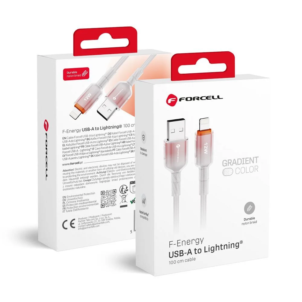 Φωτογραφία προϊόντος: FORCELL F-ENERGY C353 cable USB A to Lightning 2,4A 12W Gradient 1 m white