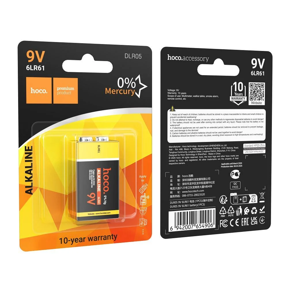 Φωτογραφία προϊόντος: Battery 6LR61 Hoco 9V DLR05 1 pcs