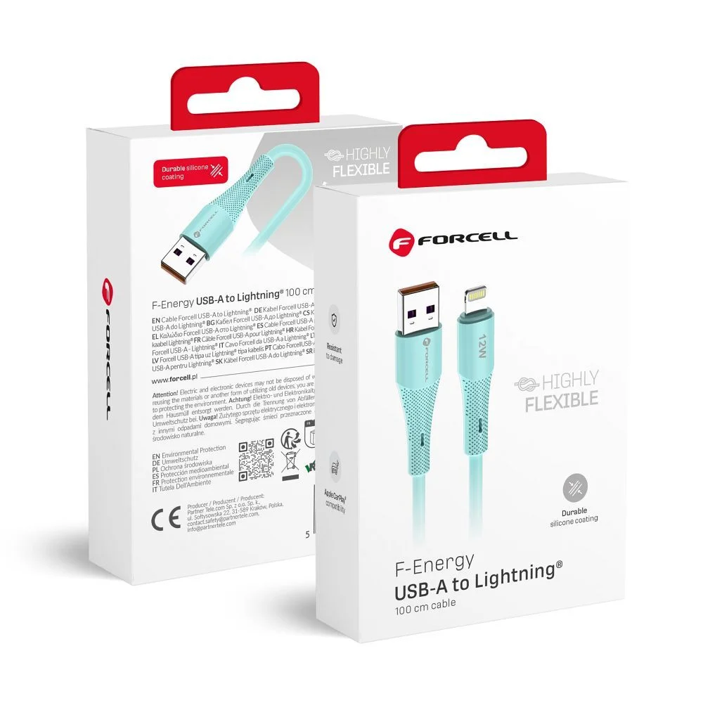 Φωτογραφία προϊόντος: FORCELL F-ENERGY C343 cable USB A to Lightning 2,4A 12W Silicone 1 m blue