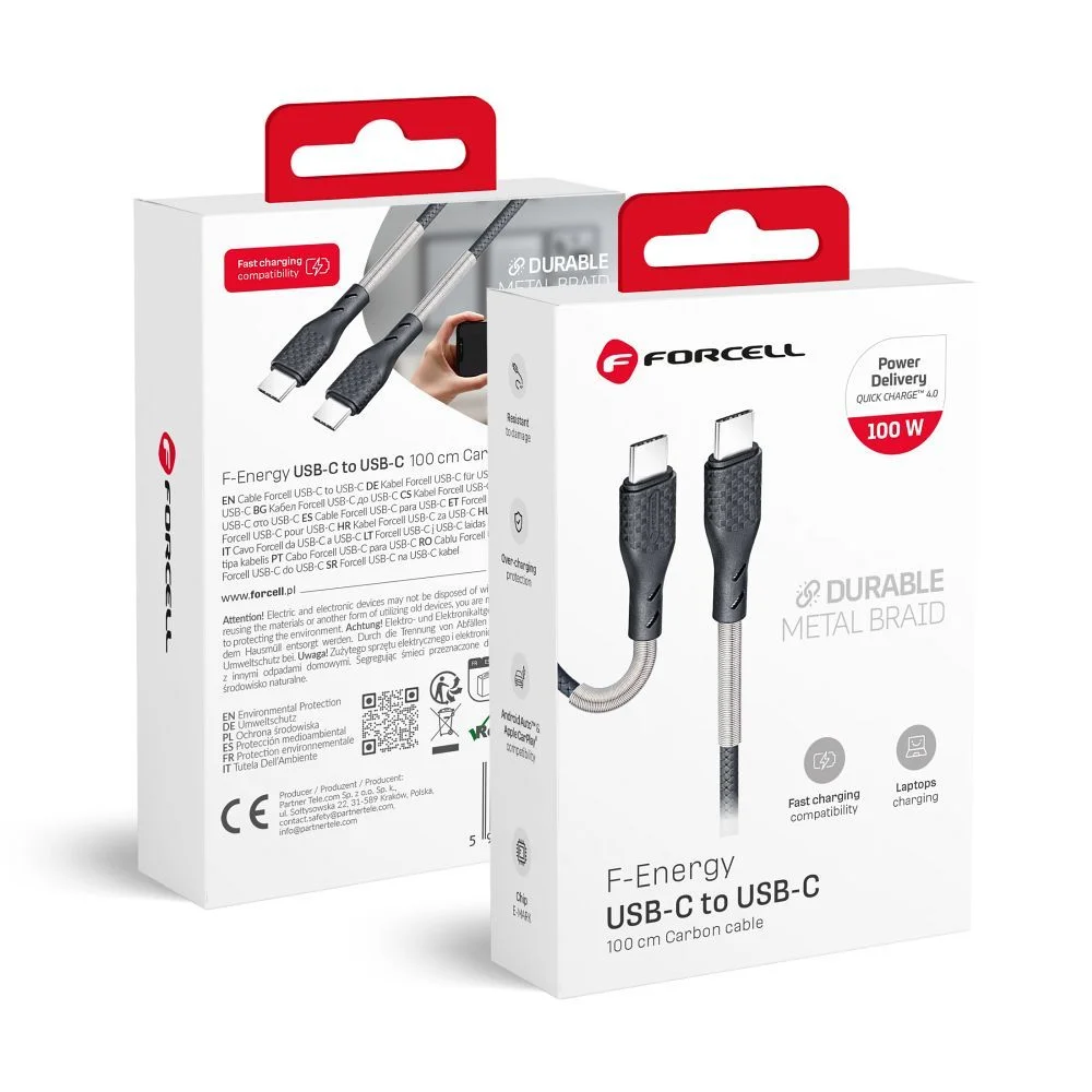 Φωτογραφία προϊόντος: FORCELL F-ENERGY Carbon CB-04C cable Type C to Type C PD QC4.0 5A 100W 1 m black