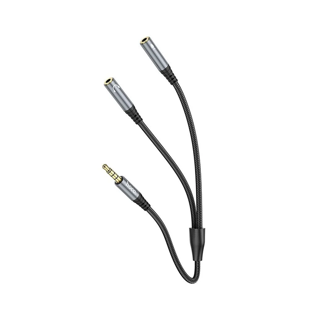 Φωτογραφία προϊόντος: Cable AUX 2in1 Jack 3,5 mm (male) to 2 x Jack 3,5 mm (female) Hoco 0,25 m UPA21 metal gray