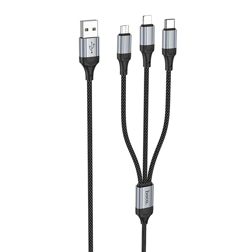 Φωτογραφία προϊόντος: Cable 3in1 USB A to Lightning / Micro USB / USB C Hoco 2,4A 1 m X102 black